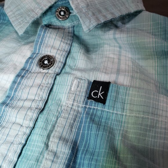 Calvin Klein Button Up Collared Shirt Blue Stripe Long Sleeve 3T 100% Cotton - Picture 3 of 9